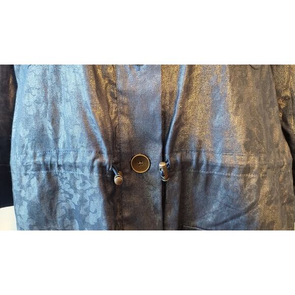 Chicos Women's Blue Floral Metallic Shimer Roll Tab Sleeve Jacket Size 1 - Picture 4 of 16